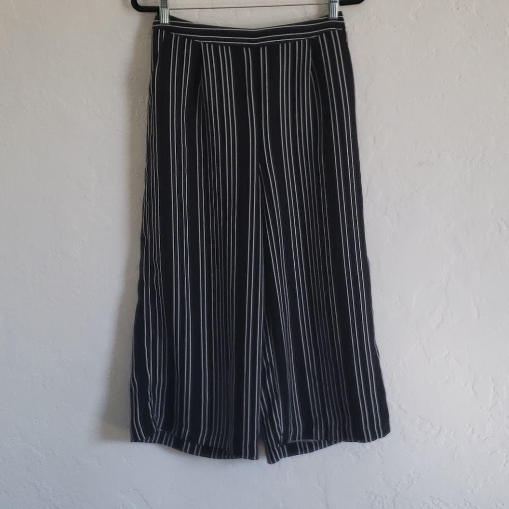Black and white striped wide leg pants